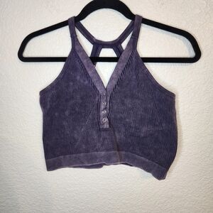 Alexander Jane Ribbed blue crop top 1x 2x